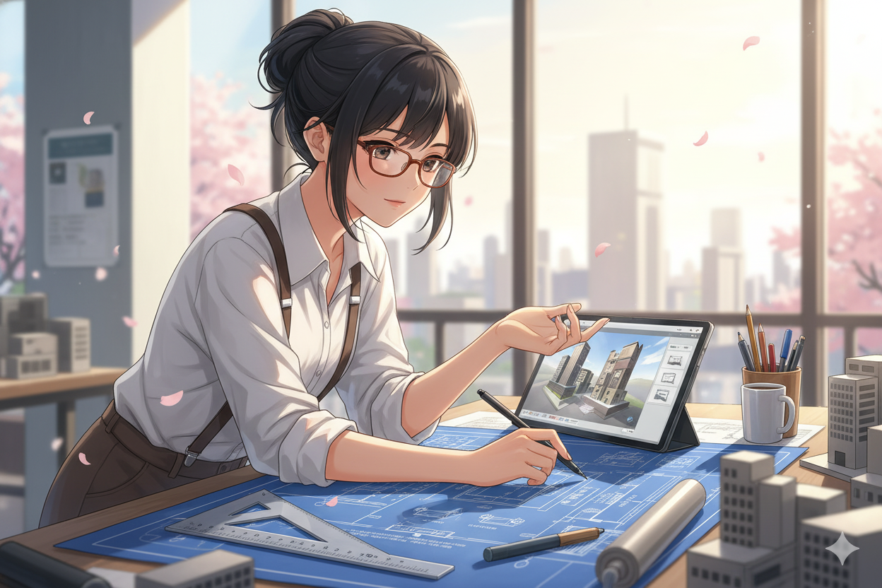 Architect over blueprints