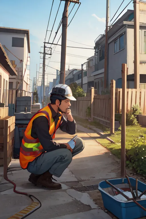 Worker checking on electric pole